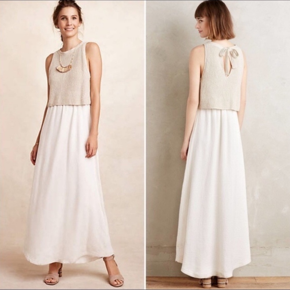 Anthropologie Cream and White Maxi Dress